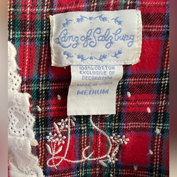 Vintage Lanz of Salzburg Flannel Nightgown – Plaid Lace Trim – Medium  Christmas - Picture 3 of 4